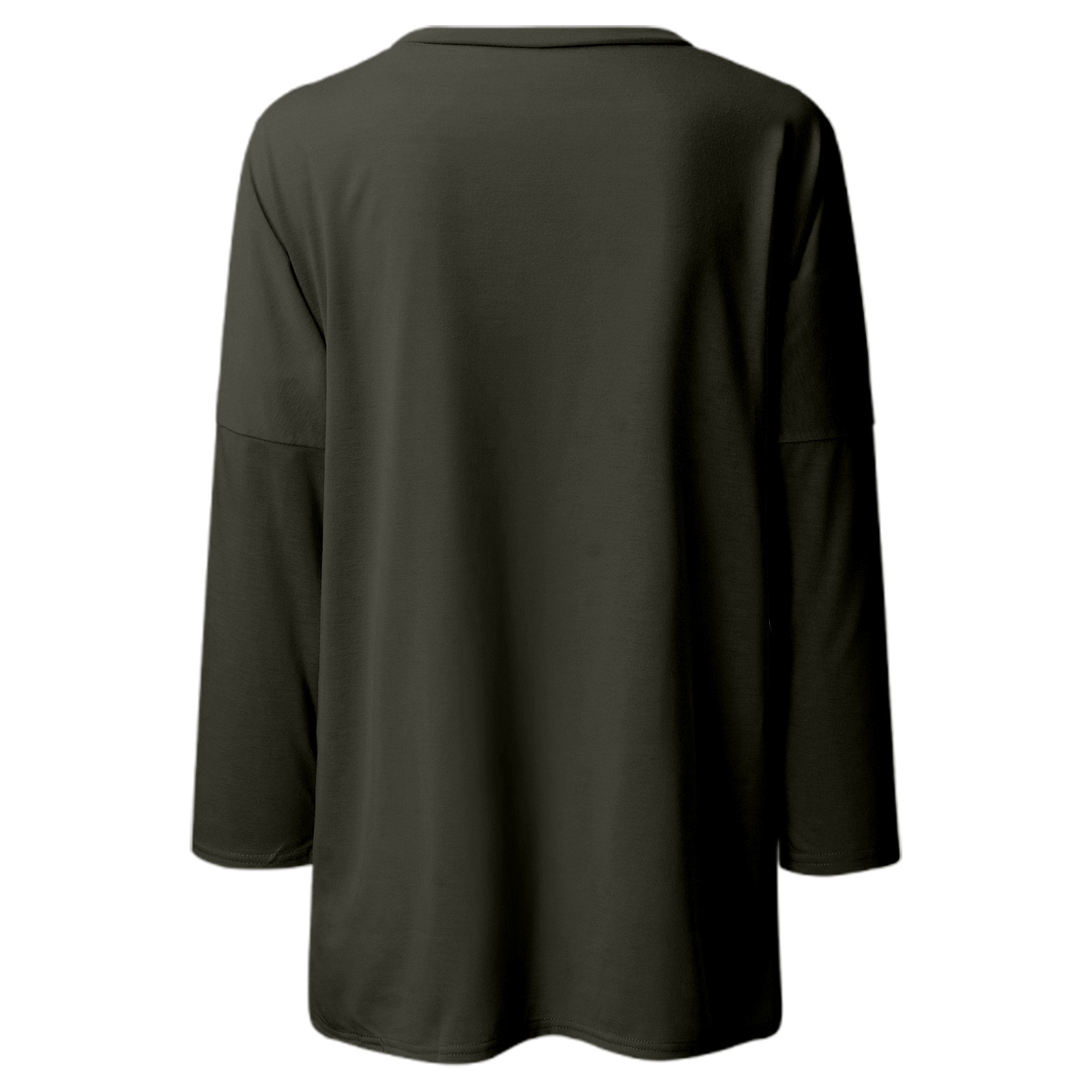thumbnail image 4 of Camiseta de manga larga con cuello redondo y bolsillos para mujer: color liso, tejido elástico suave, camiseta larga informal para el día a día y la playa., 4 of 5